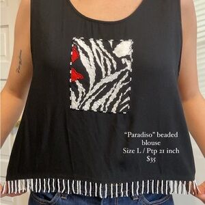 Vintage Retro Black Fairycore Boho Embroidered Beaded Whimsical goth Top - Large